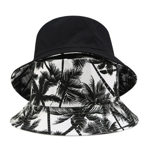 GZWYHT Bucket Hats,Sun Hats Fashion Women And Men Print Canvas Two-sided Outdoors Bucket Hat Sun Hat Cap Wide Brim Hats,Beach Hats Black