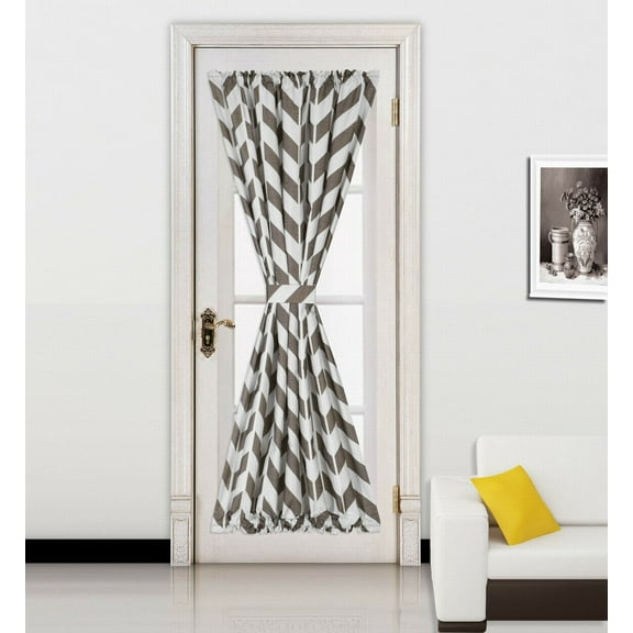 Ella Brown -White 2 Tone Color 1Pc French Door 55"W X 72"L Foam Backing Insulated Thermal Blackout Rod Pocket Curtain Panel