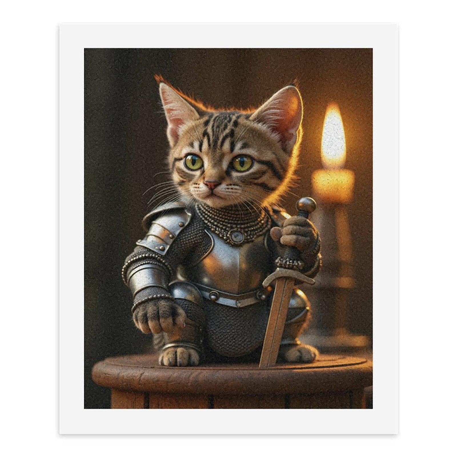 Paint By Numbers Kit for Adults Beginner - DIY Cat Knight Armor Candle Sword Canvas Painting Kits for Adults, Frameless Paint By Number for Adults for Home Wall Decor 16x20 Inch
