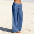 thumbnail image 2 of Diufon Linen Pants for Women Summer Wide Leg Drawstring High Waist Pant Casual Loose Boho Beach Trousers with Pockets, 2 of 7