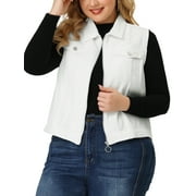 MODA NOVA Juniors Plus Size Trucker Zipper Front Sleeveless Denim Vest Jacket