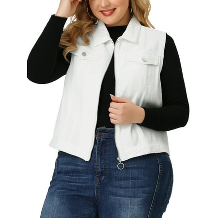 MODA NOVA Juniors Plus Size Trucker Zipper Front Sleeveless Denim Vest Jacket