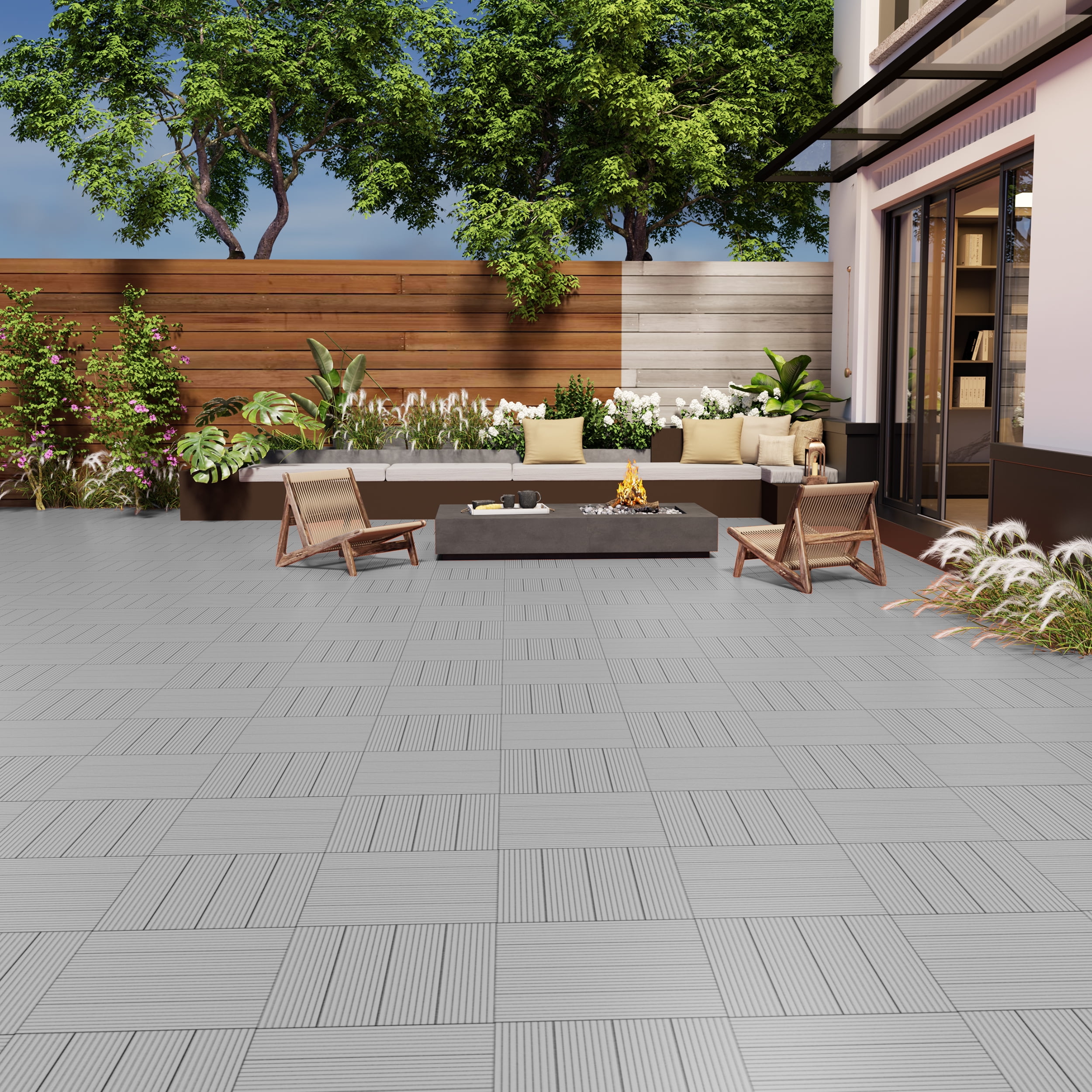 TrumanPick 36 PCS Deck Tiles Patio Pavers Interlocking Flooring Tiles 12"W x 12"L Waterproof Outdoor Flooring for Patio Garden Balcony Backyard All Weather Use, Mid Gray