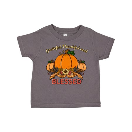 

Inktastic Thankful Grateful and Blessed Pumpkins and Sunflower Gift Toddler Boy or Toddler Girl T-Shirt