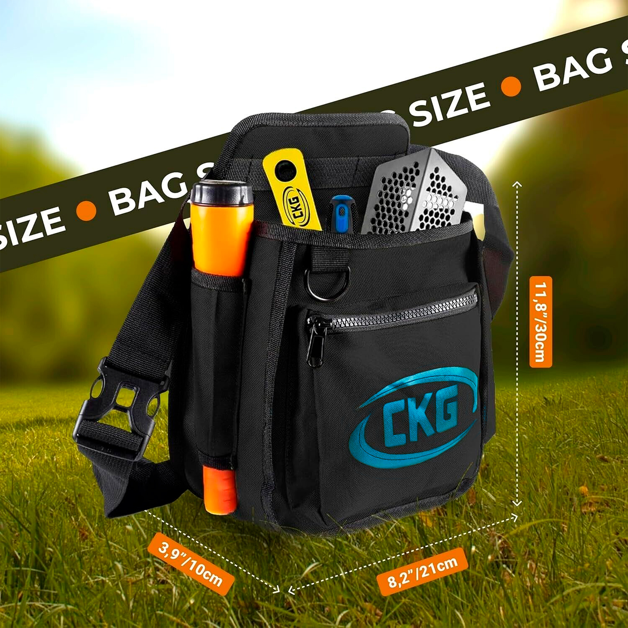 CKG Metal Detecting Finds Bag Waist Digger Pouch Tools Bag for Pinpointer, Black