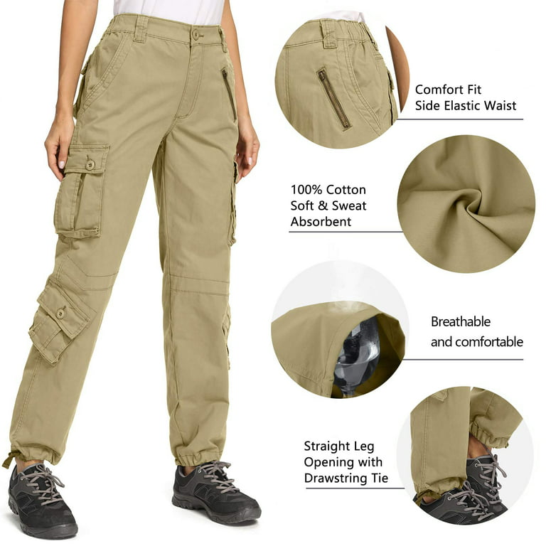 TRGPSG Women's Cargo Pants with 8 Pockets Cotton Casual Work Pants(No  Belt),Khaki 6 