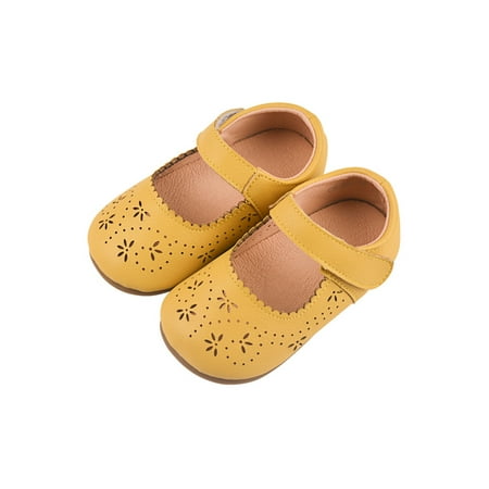 

Welliumy Girls Princess Shoe Comfort Mary Jane Ankle Strap Flats School Dress Shoes Performance Hollow Out Bowknot Yellow (C) 6.5C