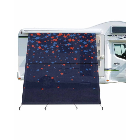 4th of July RV Awning Sun Shade Screen 9'X7' Patriotic Stars Flag Mesh Sunscreen Red White and Blue Awning Shade Screen with Zipper UV Blocker Completed Kits Outdoor Canopy for RV Motorhome Camper
