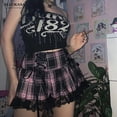 thumbnail image 2 of Faldas góticas con cordones Y2K para mujer, falda para la escuela, Raya Rosa a cuadros, adorno de encaje plisado, ropa estética Punk oscura Academia E para niña, 2 of 5