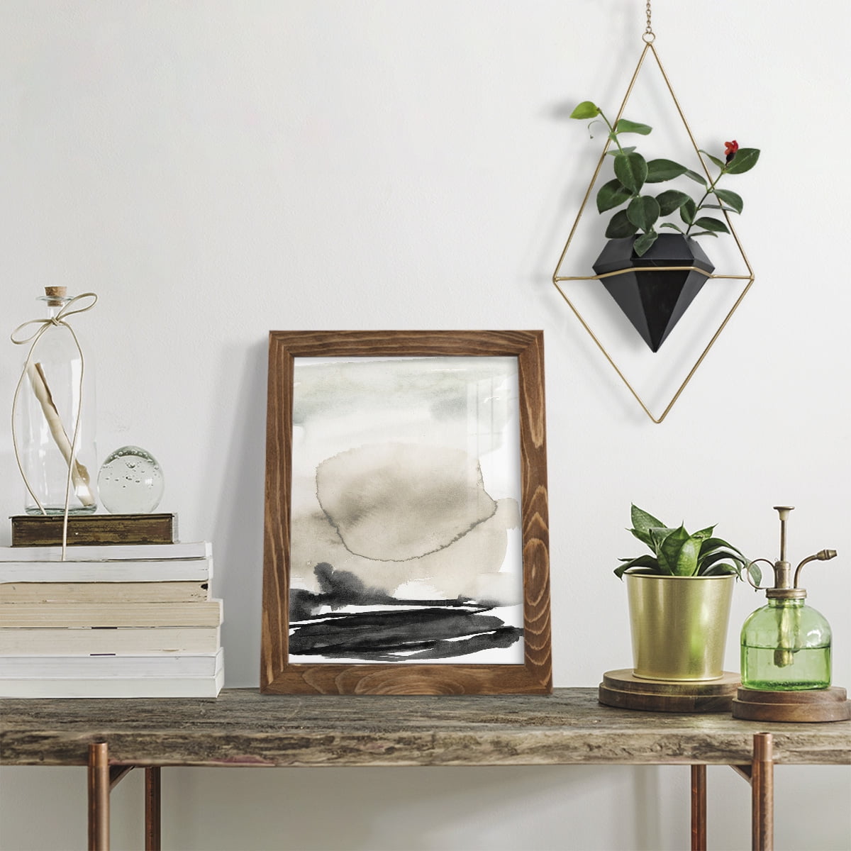 Ebony Horizon Triptych II - Framed Print w/glass - Walnut