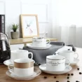 thumbnail image 2 of Juego de 6 tazas de café Globe Coffee Cup de 80 ml (2,7 oz), tazas pequeñas para espresso con platillos, de porcelana, con diseños negros y asas doradas, ideales para servir café, espresso y capuchin, 2 of 5