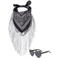 thumbnail image 1 of Bandana JIANGLAI con Flecos y Strass con Gafas de Sol en Forma de Corazón Negra, 1 of 9