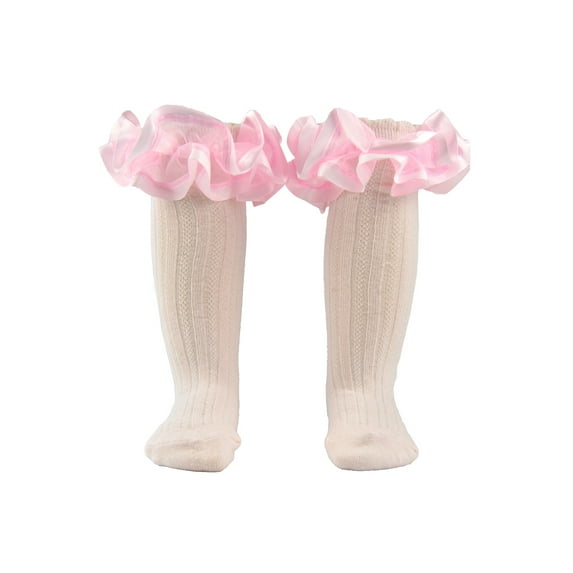 Liacowi Baby Toddler Girl Knit Socks Long Tube Anti-Slip Lace Ruffle Princess Breathable Socks