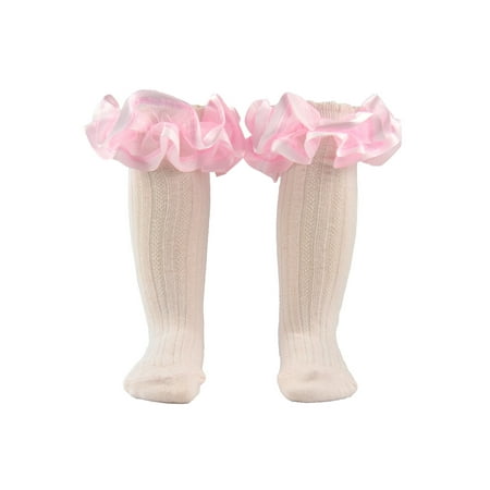 

Binpure Baby Girl Knit Socks Long Tube Anti-Slip Lace Ruffle Home Street Breathable Spring Summer Socks