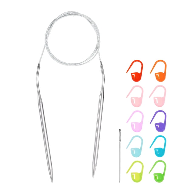 Uxcell Knitting Needles Size US 10(6mm) Circular Needle 39 Inch(100cm) Round Metal Stainless Steel Needle with Needles for Handmade Projects DIY Knitting
