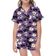 thumbnail image 3 of JIAYUE Pajamas For Girls Pajamas Set Comfort Short Sleeve Cute Print Turndown Collar Buttons Tops And Elastic Waist Shorts For Relaxed Halloween Theme Home Loose Fit Sleepwear,2-3 Years, 3 of 4