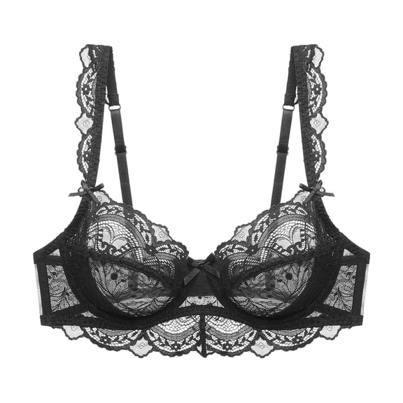 Wancir Women's Solid Color Ultra-thin Sponge Transparent Plus Size Gathered Lace Bra