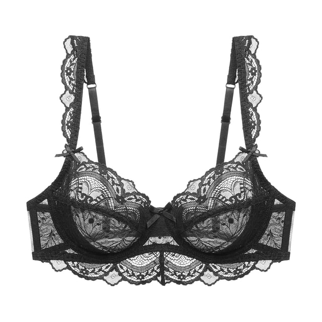 SDNall Womens Solid Color-Thin Sponge Transparent Plus Size Gathered Lace Bra
