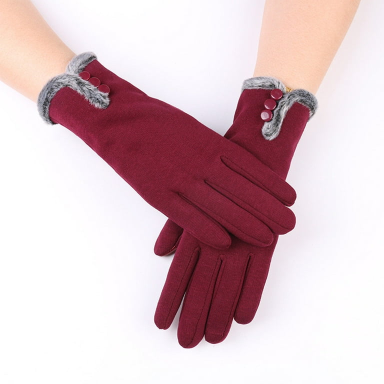 Qcmgmg Winter Thick Thermal Womens Gloves Solid Cold Weather Fleece Lined  Ladies Gloves Red Free Size