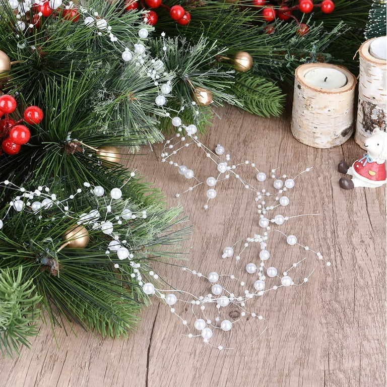 Christmas Tree Beads Garland Decoration, Assorted Size Beads Garland White  Beads Chain for Christmas DIY Decoration Holiday Party Supplies (Gold, 10ft