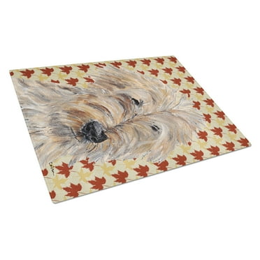 Golden Doodle Fall Leaves Glass Cutting Board Large
