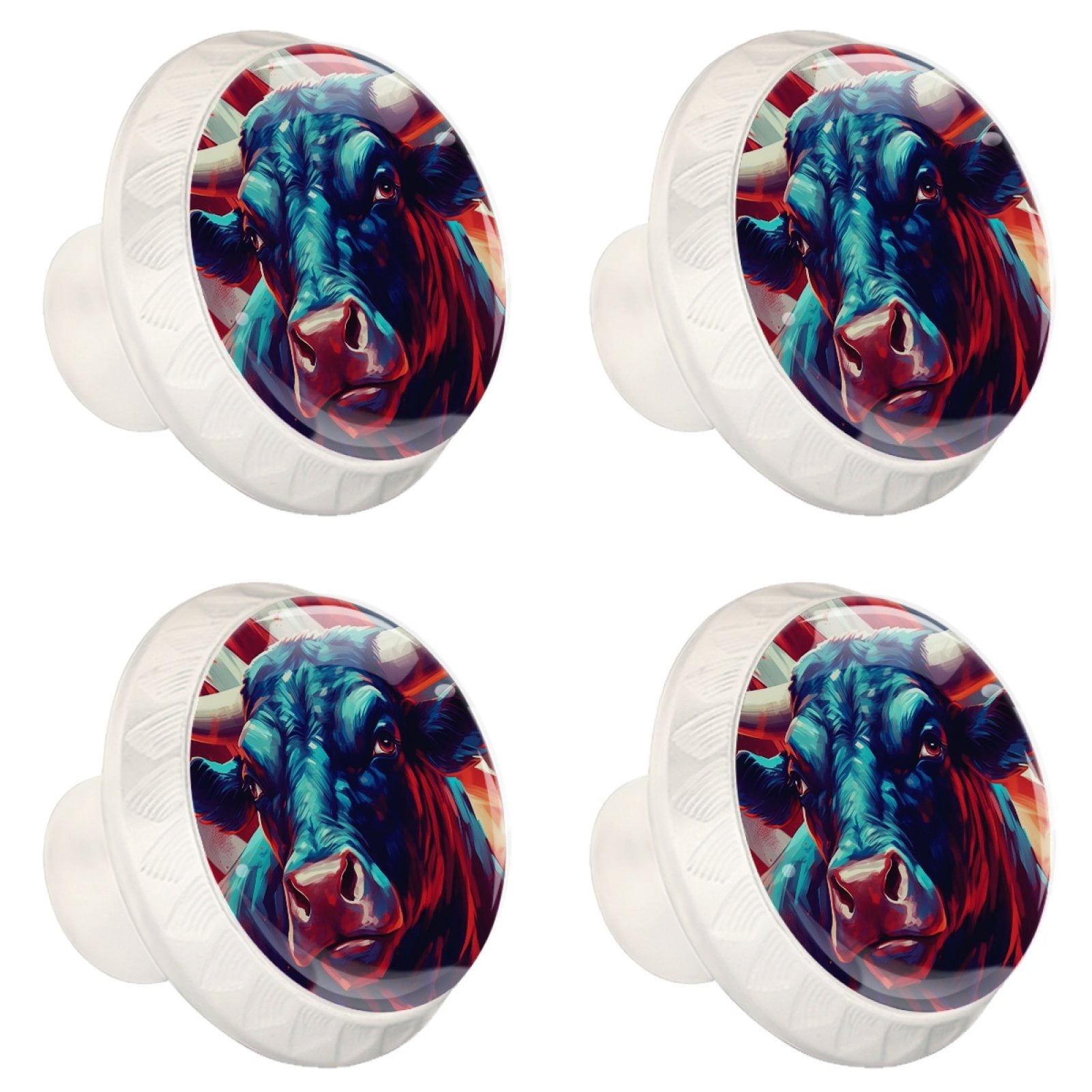 4 Pcs Cow American Flag Knobs for Kitchen Cabinet Cupboard Dresser Bookcase Drawer Pulls Handles Round Home Decor