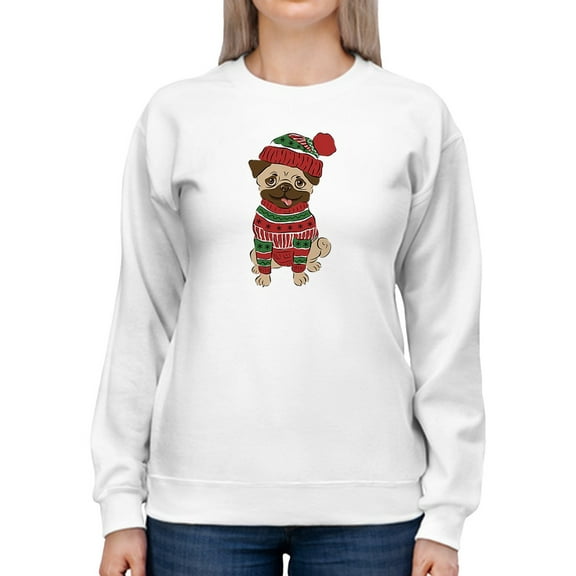 Christmas Pug Sweatshirt Women -Smartprints Designs, Female 5X-Large