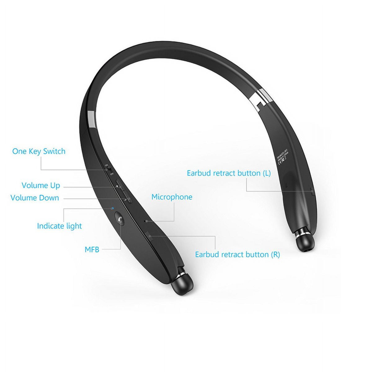 Wireless Bluetooth Headphones Sports Earphones for Google Pixel 9/Pro/Pro XL/9a Phones - Hands-free Microphone Folding Retractable Neckband Headset Earbuds