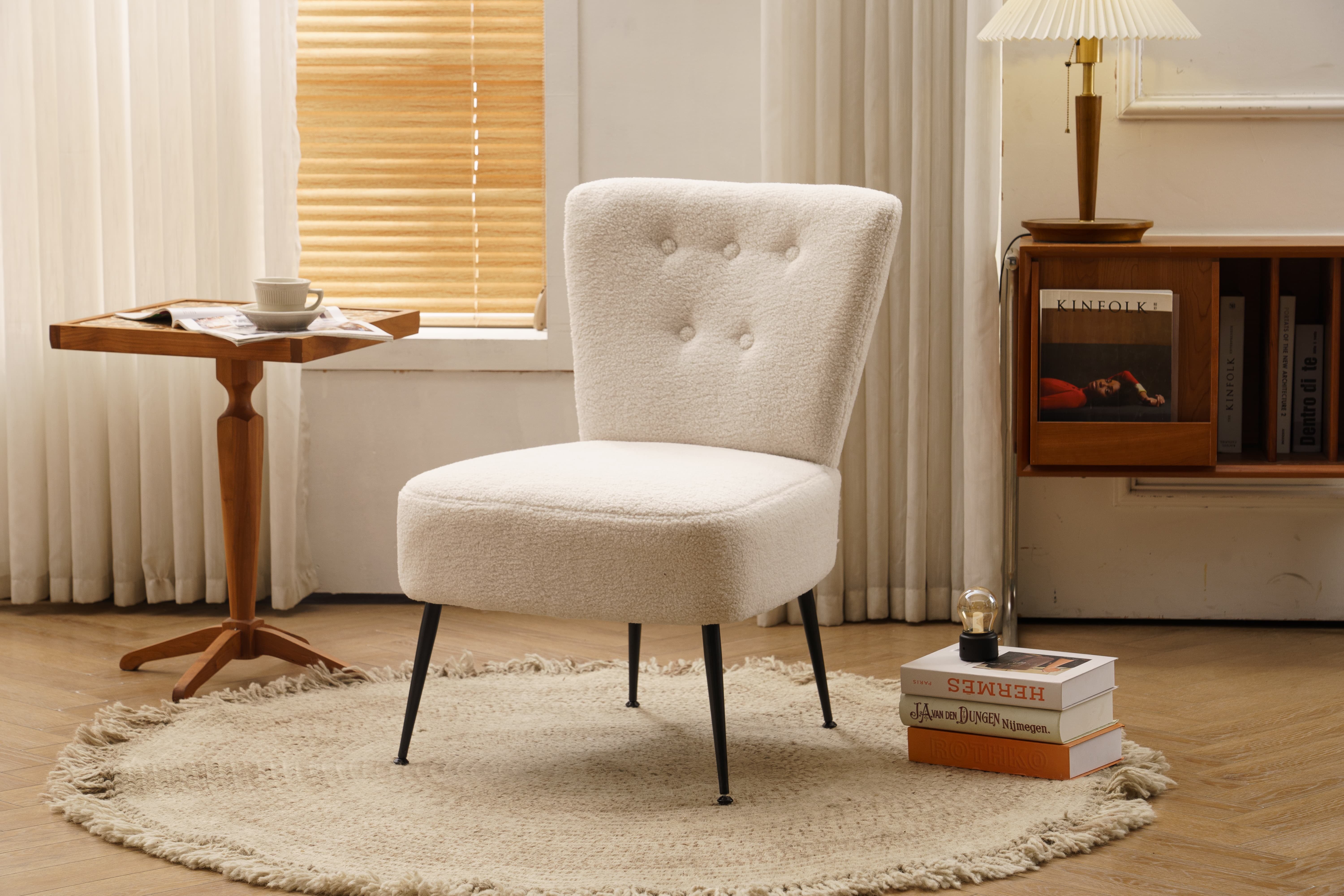 Upholstered Accent Chair, Modern Armless Slipper Chair with Metel Legs