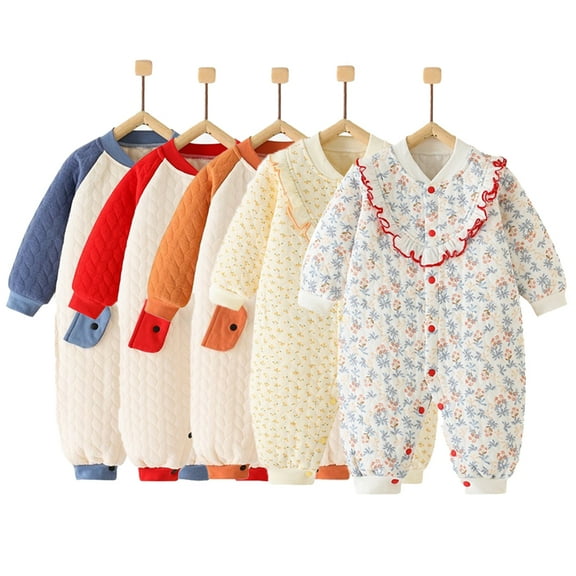 Godderr Newborn Jumpsuit,0-12 Months Snowsuit,Boys Girls Bodysuit,Baby One-Piece Romper,Spring Fall Pajamas,Long Sleeve Buttons Jumpsuit