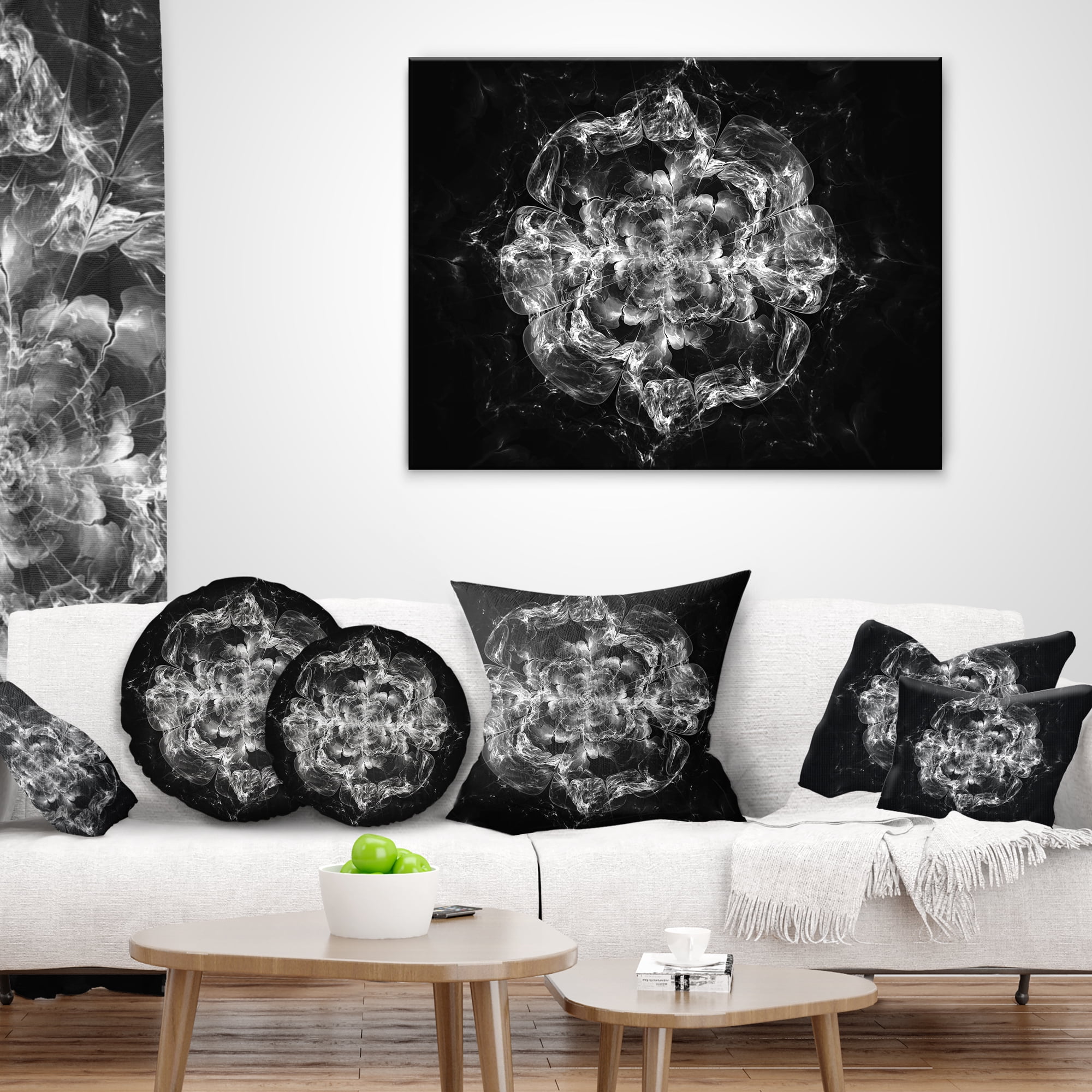 Designart Fractal Silver Flower Explosion - Floral Throw Pillow - 12x20