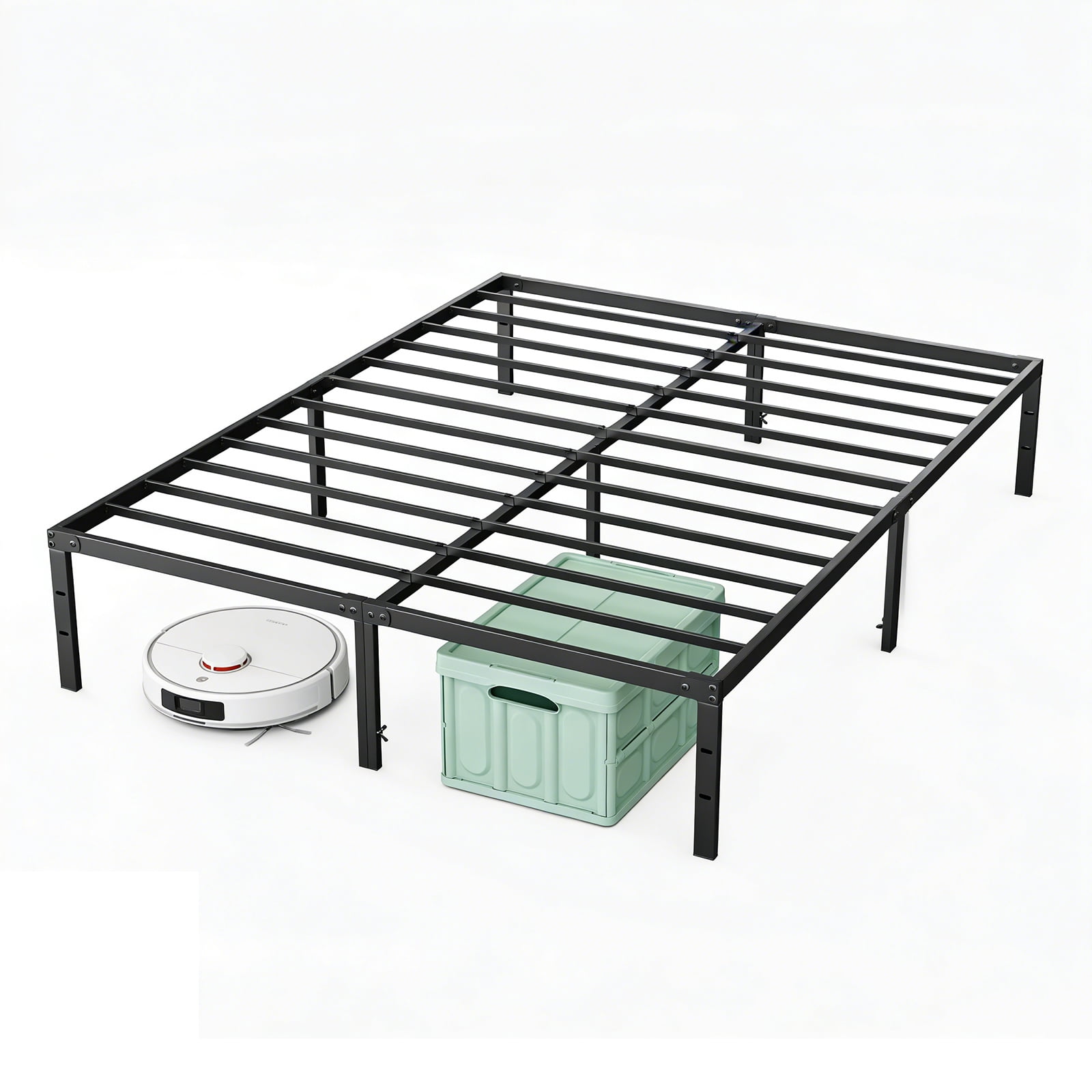 Full Size Metal Platform Bed Frame with Sturdy Steel Slats, No Box Spring Needed, 12-Inch Under‑Bed Storage