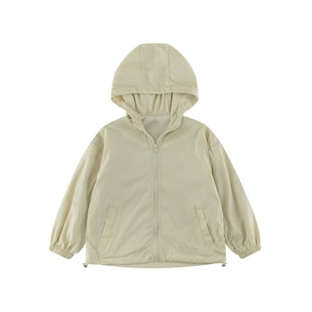 CYRBOKO Girls Hooded Jeckets Long Sleeve Lightweight Gift Zip up Jeckets with Pockets Khaki Size 9-10 T