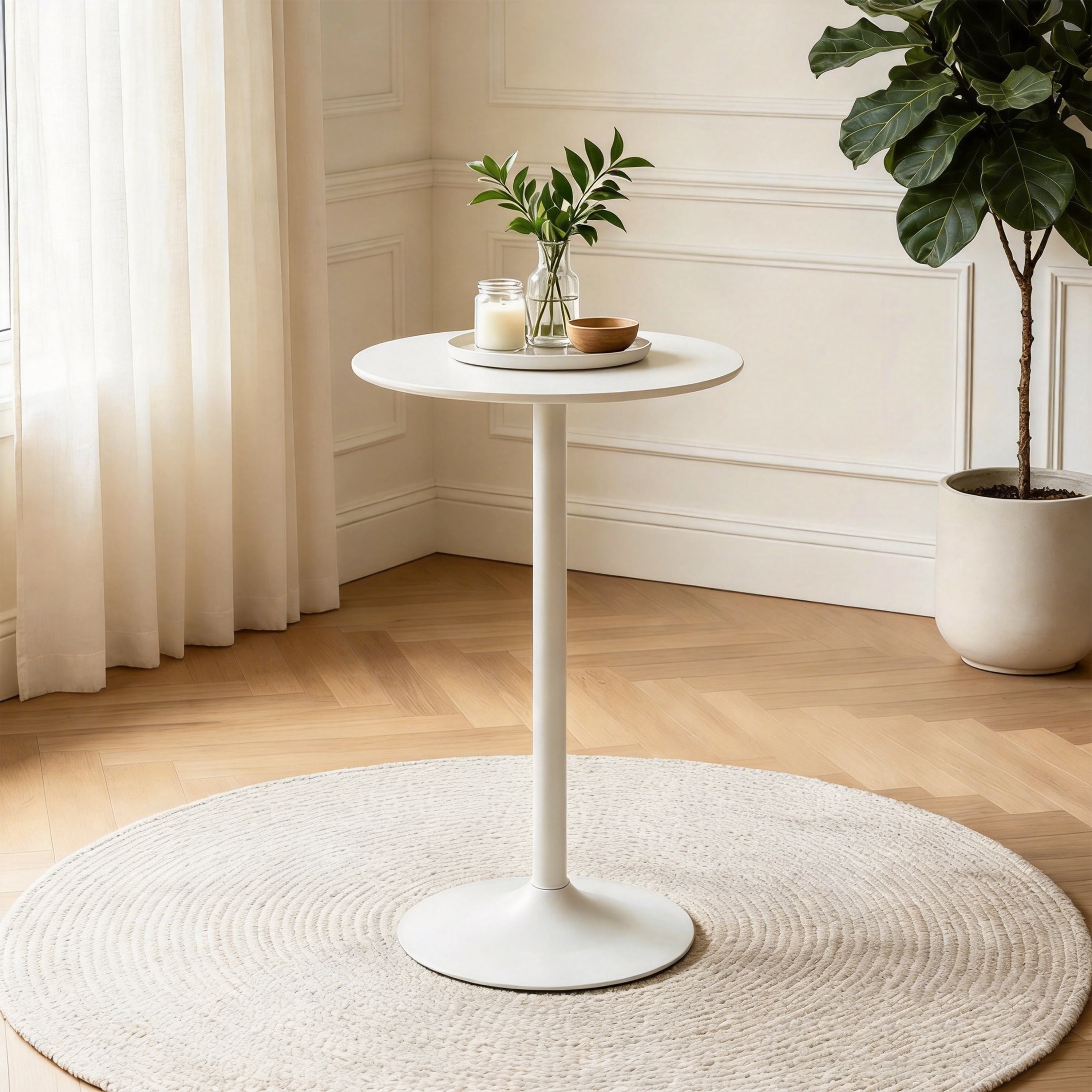 Round Bar Table, Modern Dining Table, Dining Table, Mdf Tabletop And Iron-Painted Matte Base, Round Dining Table, Medieval Living Room Coffee Table (24 Inches)