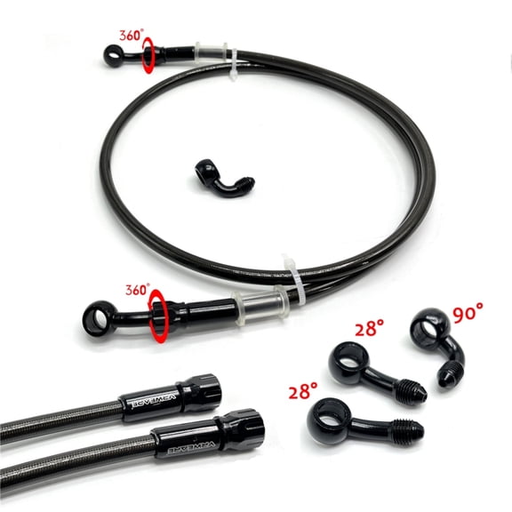 AN3 28 90 Degree M10 Stainless Steel Braided Motorcycle Brake Hose Line Oil Pipe with 360 Degree Rotatable Banjo Fit for ATV Motocross Pit Dirt Street Racing bike (60cm/23.6")
