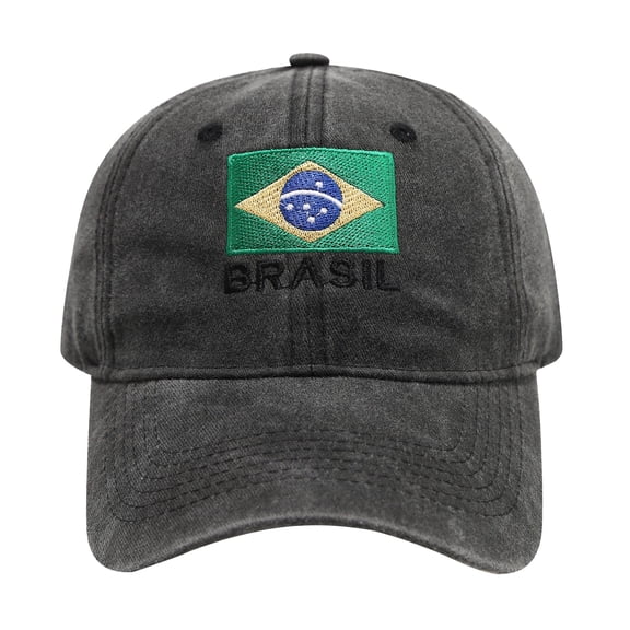 2026 Soccer Fan Cap - Brazil Flag Embroidered Baseball Cap, 2026 Soccer Fan Distressed Washed Running Hat, Adjustable Unisex Sporty Cap for Men and Women, Game Day and Casual Wear - Black