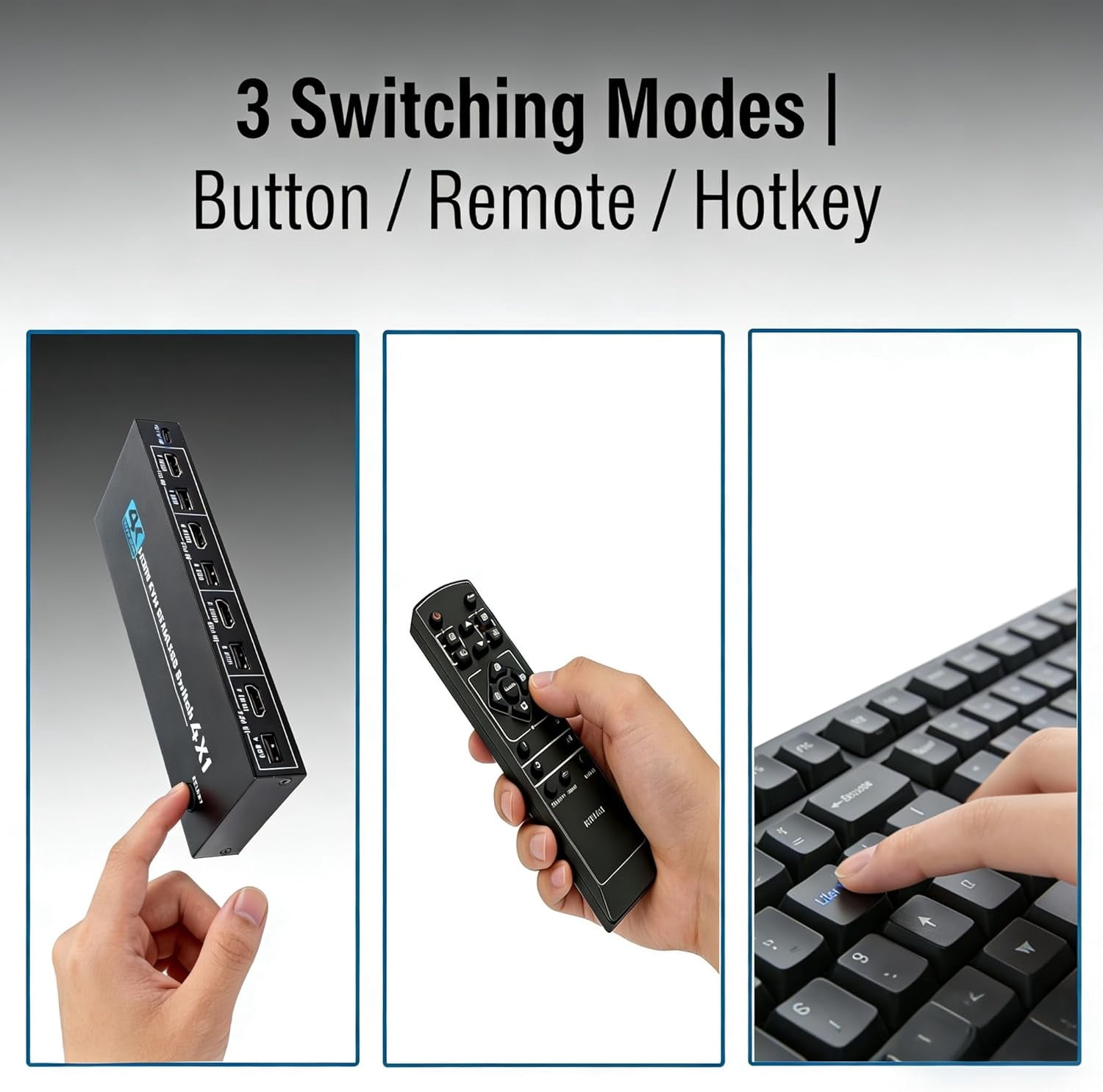 HDMI KVM Switch 4 Port, 4 in 1 Out 4K@30Hz USB 2.0 KVM Switcher with Remote Hotkey Switch, Multiview Split Screen Mouse Roaming for PC Laptop Gaming Monitor