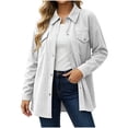 thumbnail image 3 of Women Waffle Knit Shacket Sevevn Point Collar Button Down Oversized Fit Textured Waffle Fabric Dual Chest Pockets Long Sleeve Outerwear For Daily Casual Wear, 3 of 8
