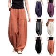 thumbnail image 7 of aohooy Womens Linen Pants Tall Summer Drawstring High Waisted Lounge Pants Wide Leg Loose Beach Barrel Trousers with Pocket Orange,XXXL, 7 of 7