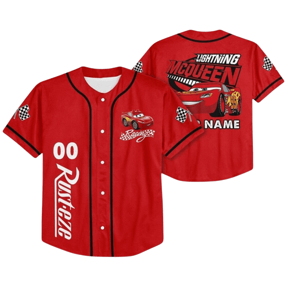 Personalized Lightning Mcqueen Jersey Shirt, Pixar Car Shirt, Disney Trip Tee, Magic Kingdom Baseball Jersey, Custom Jersey, Funny Gift