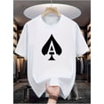 thumbnail image 1 of Camiseta informal de cuello redondo para hombre con estampado de as de picas "A", 100 % algodón, ligeramente elástica, manga corta de moda veraniega, corte regular, 180 g/m² - Blanco y negro, camiseta, 1 of 5