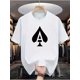 thumbnail image 1 of Camiseta informal de cuello redondo para hombre con estampado de as de picas "A", tejido de punto 100 % poliéster, ligeramente elástica, manga corta de moda veraniega, corte estándar, 180 g/m² - Blanc, 1 of 5