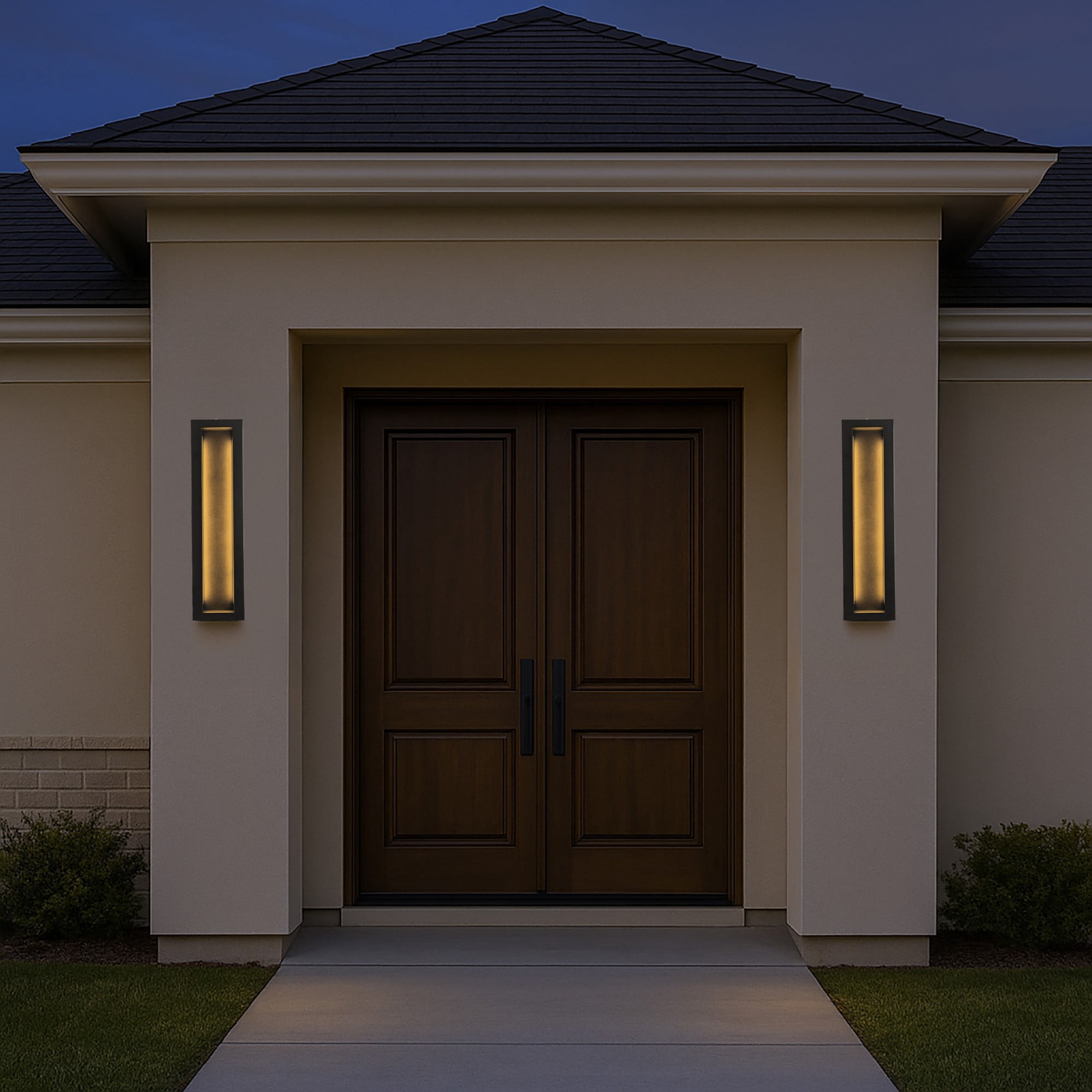 H20" Modern Outdoor Wall Light with Dusk to Dawn Sensor Linear Matte Black 30W Integrated LED Wall Sconce with Acrylic Shade for Porch Garage Entryway