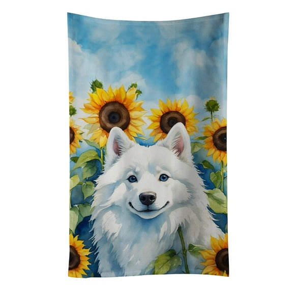 American Eskimo in Sunflowers Kitchen Towel 15 in x 25 in
