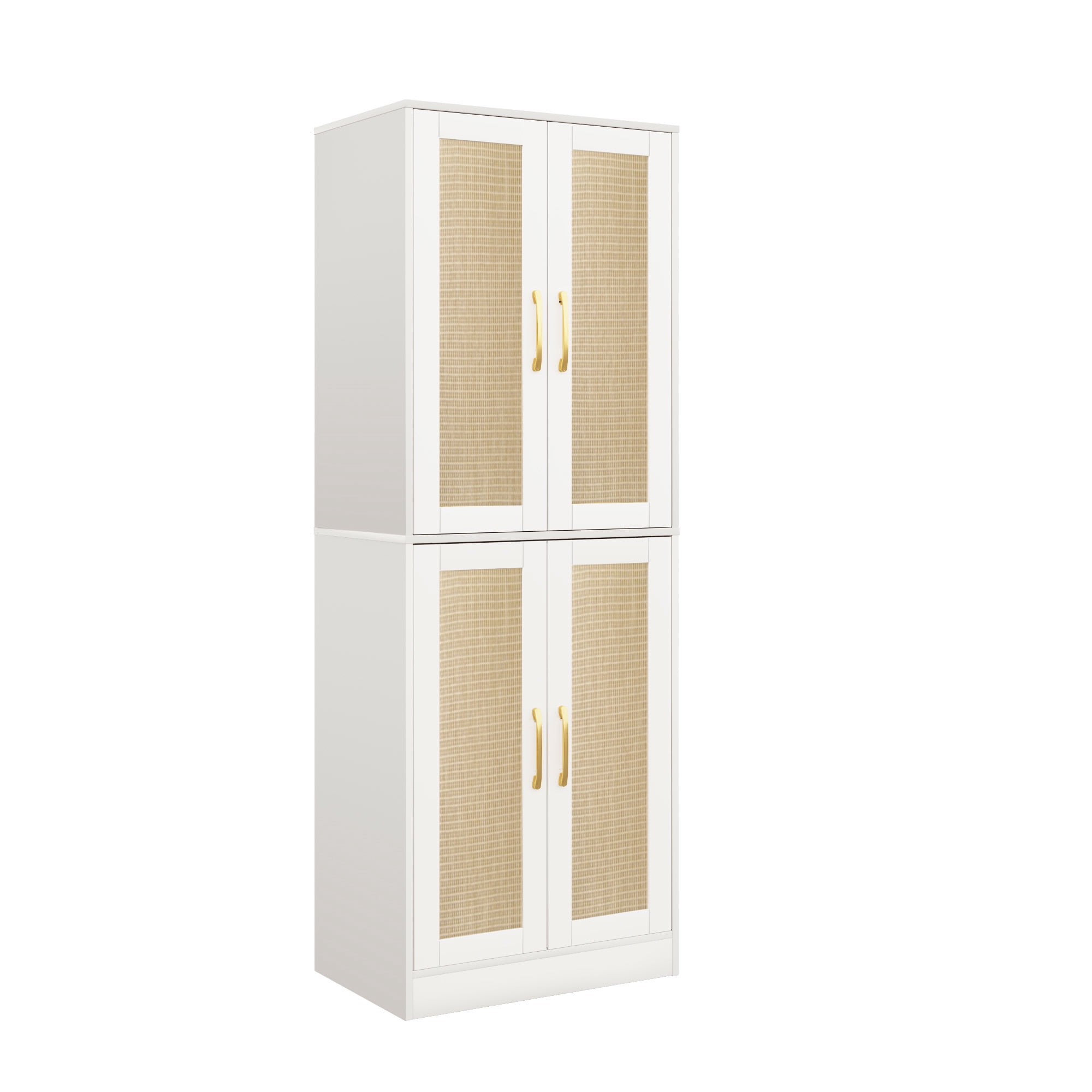 BOCVKENN Storage Cabinet - Kitchen Pantry Cabinet, Tall Pantry Storage Cabinet Freestanding with 4 Rattan Doors and Adjustable Shelves, Cupboard Cabinet for Dining Living Room, Laundry, Bathroom