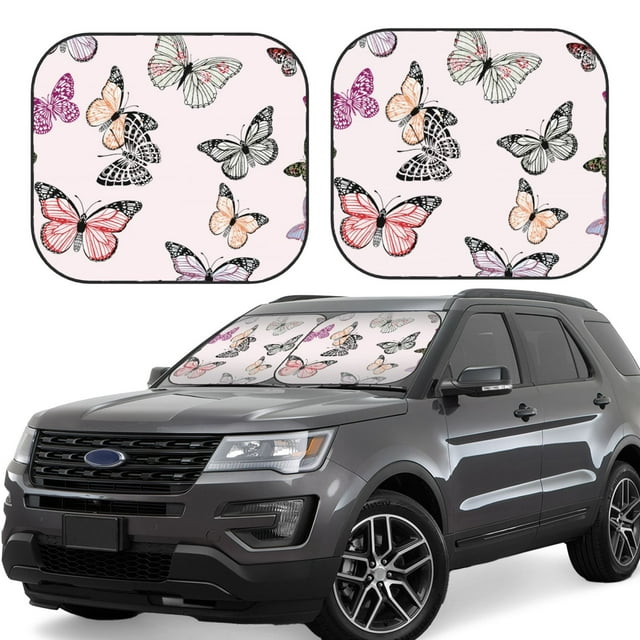 Saiise Beautiful Butterfly for Foldable Car Sun Shades (2-Pack) Offer Sun Protection with an Easy-fold Design for Convenient Windshield Shading-Small