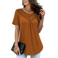 thumbnail image 1 of FOLUNSI Women's Plus Size Summer Tops Short Sleeve Lace Pleated Blouses Tunic Tops M-4XL, 1 of 6