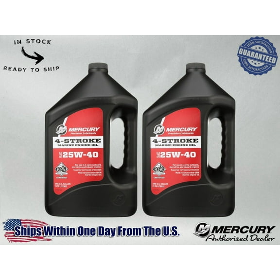 Mercury OEM SAE 25W-40 4-Stroke Marine Engine Oil 1 Gallon 8M0078628-2PACK