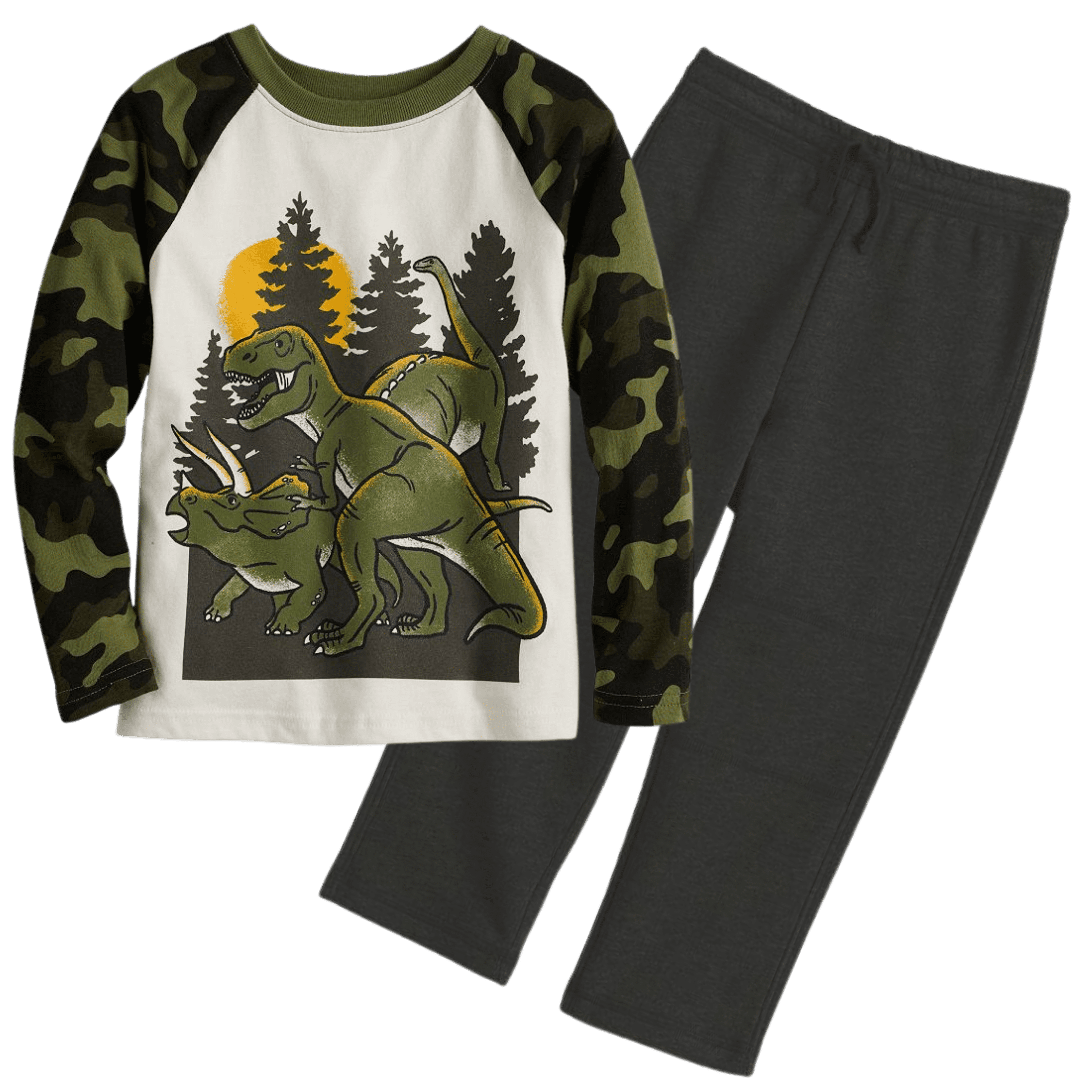 Jumping Beans Toddler Boys' Dinosaurs Camo Raglan Tee & Fleece Pant Set 12M