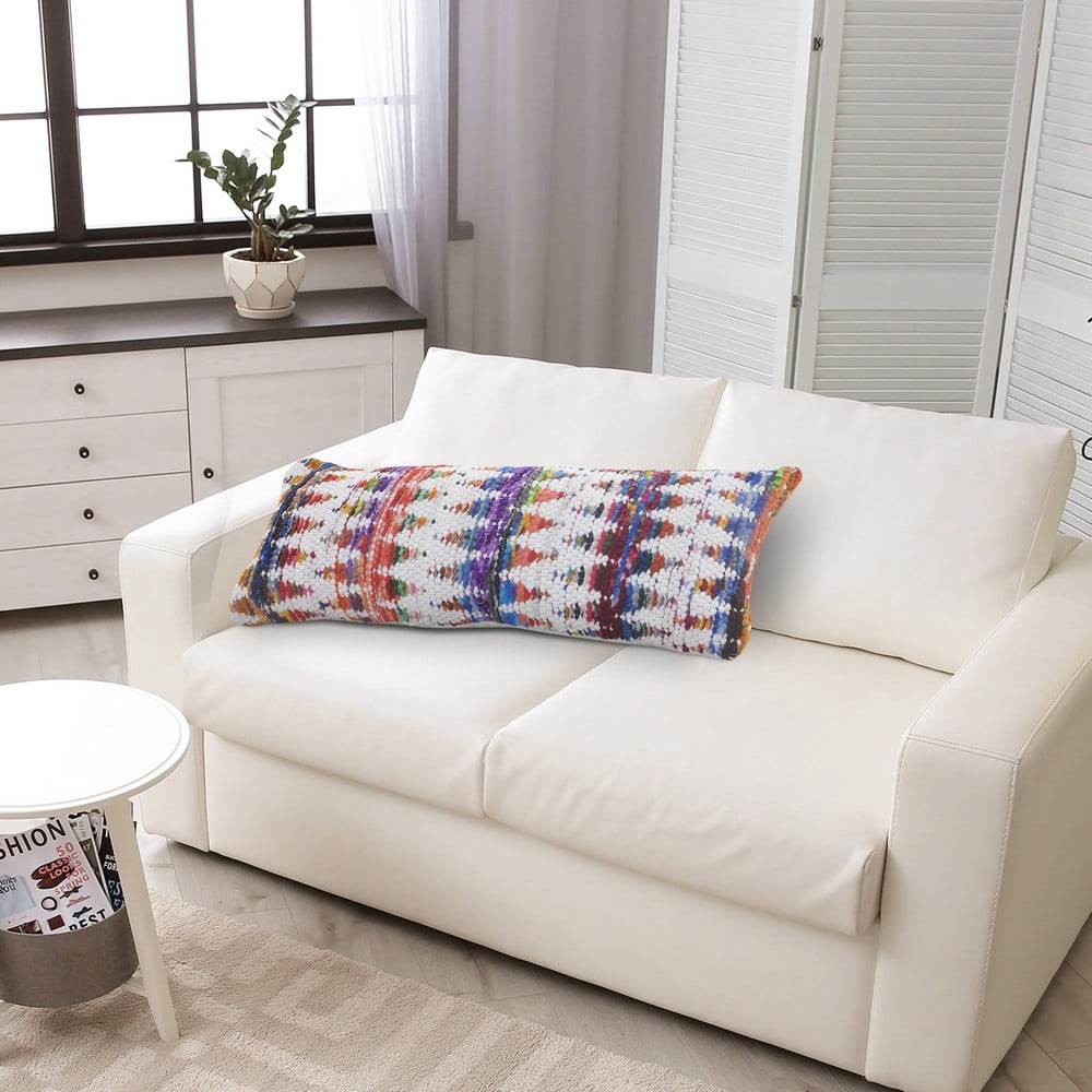 Ox Bay 14" x 36" Hand-Woven White/ Multicolored Geometric Cotton Blend Pillow Cover